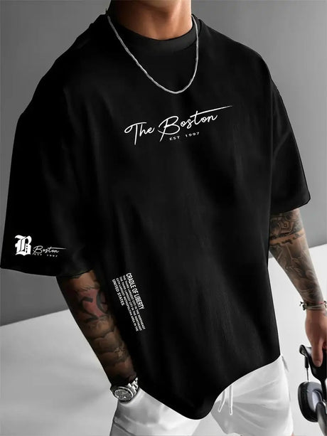 Liber Summer Men's Printed Letter T-shirts