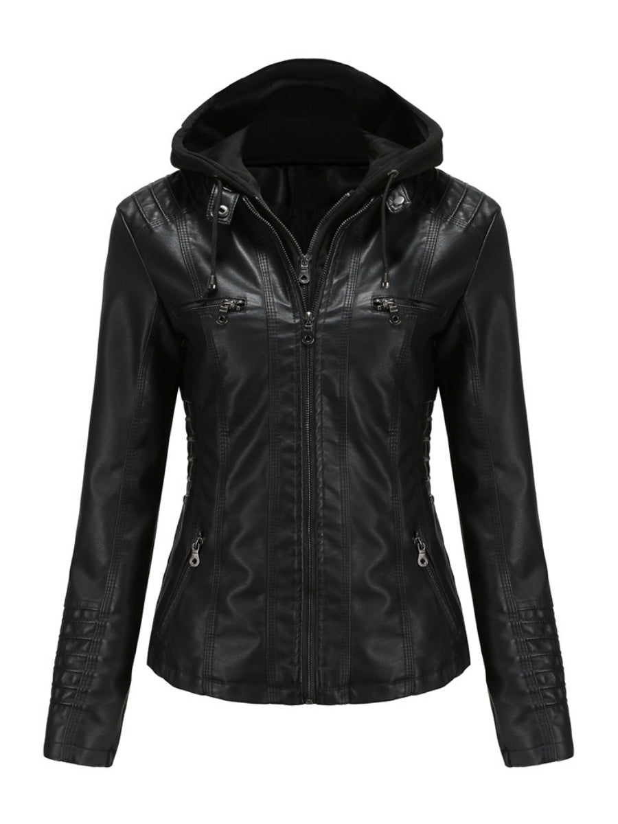 Hooded Removable 2-piece Sets Leather Jacket