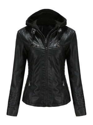 Hooded Removable 2-piece Sets Leather Jacket