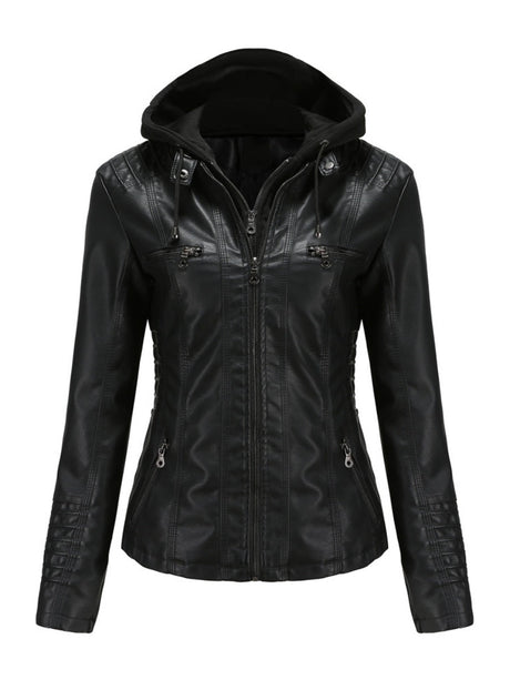 Hooded Removable 2-piece Sets Leather Jacket