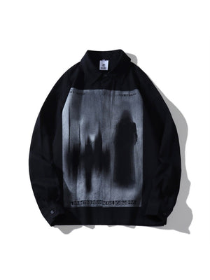 Shadow Print Personality Loose Lapel Long-sleeved Shirt