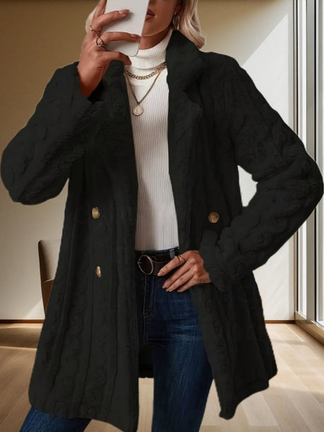 Twist Pattern Geometric Patterns Warm Blazer Collar Double-breasted Mid-length Jacket