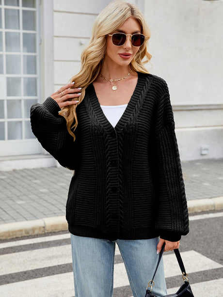 Liber Autumn Women's Buttons Plain stitch Lantern cuffs Cardigans Coat