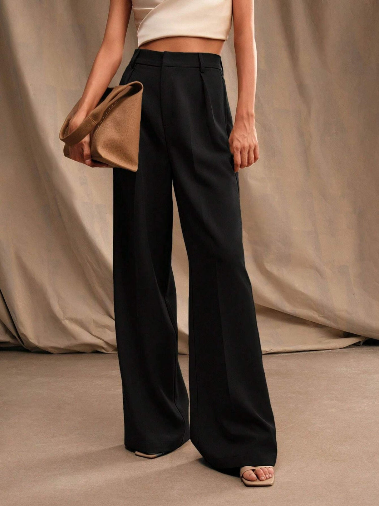 Pleated Wide-leg Pants High Waist Loose Straight Slim Suit Trousers