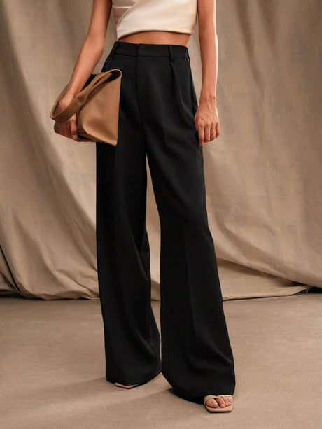 Pleated Wide-leg Pants High Waist Loose Straight Slim Suit Trousers