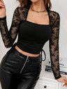 Liber Autumn Women's Lace Solid Color Mesh&Sheer Tops