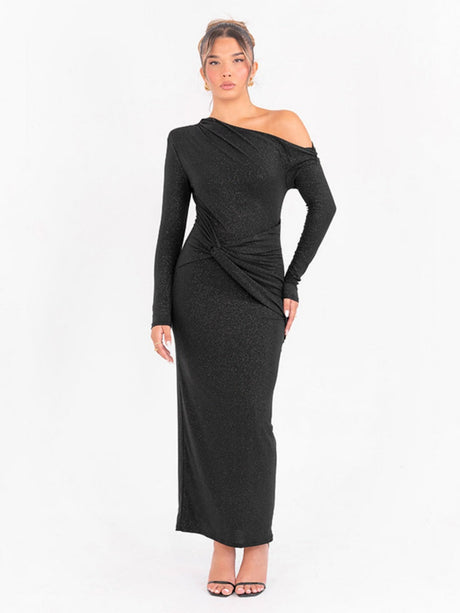 Liber Autumn Women's Pleated One shoulder Maxi Dresses
