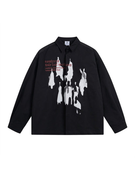 Abstract Silhouette Print Loose Lapel Shirts
