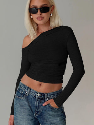 Liber Summer Women's Asymmetrical Solid Color T-shirts