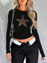 Simplicity Star Leopard Print Long Sleeve T-shirts