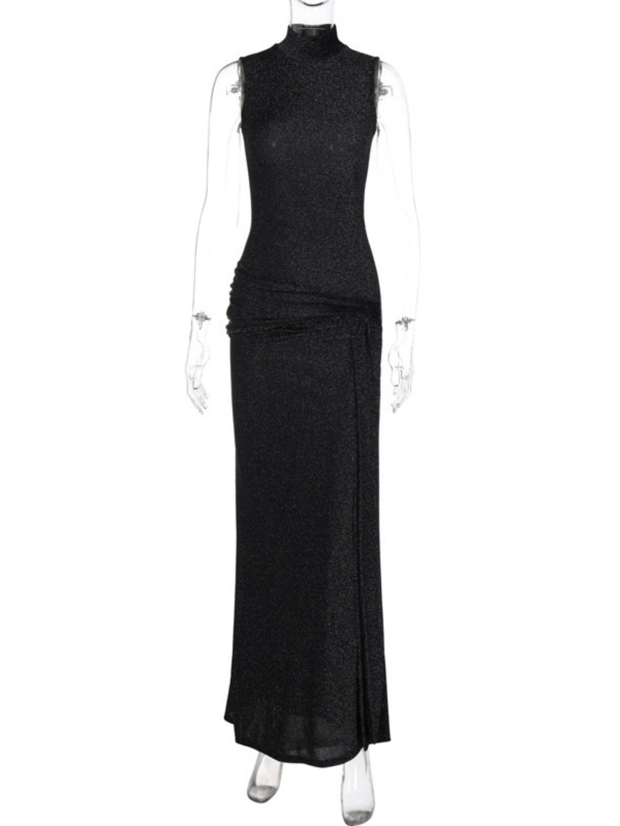 Liber Autumn Women's Sequins Turtleneck Sleeveless Maxi Dresses