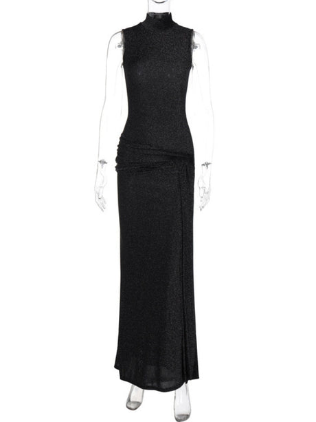 Liber Autumn Women's Sequins Turtleneck Sleeveless Maxi Dresses