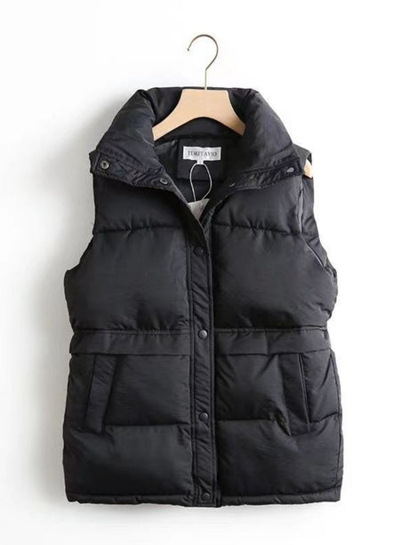 Short Loose And Versatile Pocket Stand Collar Down Jackets Vests