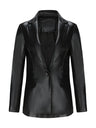 Single Button Pocket Solid Color Leather Jacket