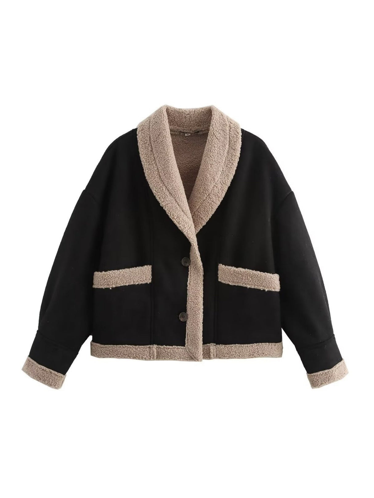 Lapel Pocket Button Wool Coat With Fur Trim, Long Sleeves, Autumn And Winter Coat