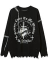 Halloween Dark Cross Jacquard Contrasting Colors Sutures Cut Destroy Sweater