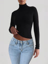 Simplicity Navel Solid Color Turtleneck Long Sleeve T-shirts