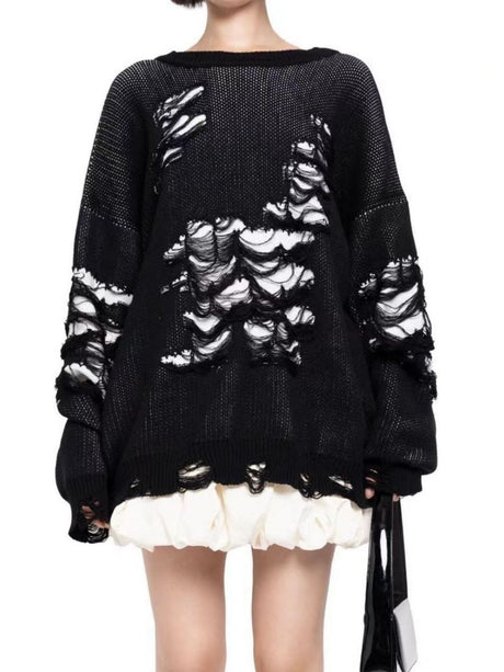 Liber Autumn women's contrast color tattered patchwork pullover sweater