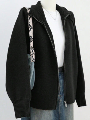 Liber Stand-up Collar Zipper Cardigans
