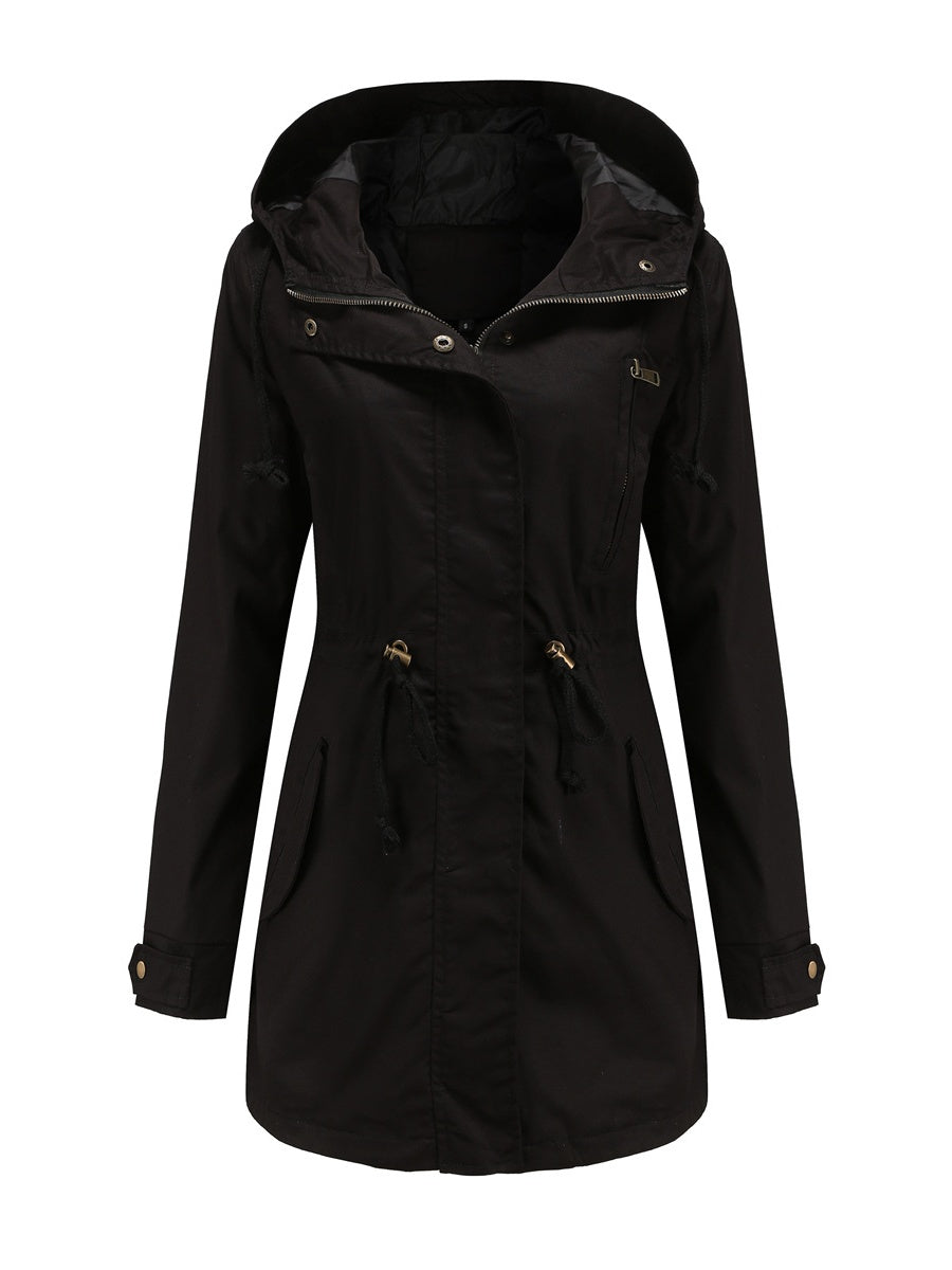 Cotton Loose Solid Color Pocket Hooded Jackets