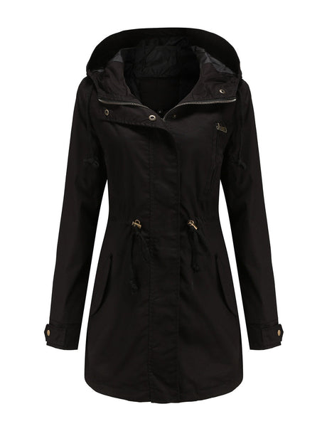 Cotton Loose Solid Color Pocket Hooded Jackets