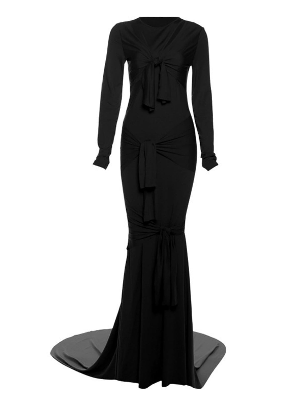 Backless Hollow Long Sleeve Solid Color Temperament Dress Sexy Slim Long Dress