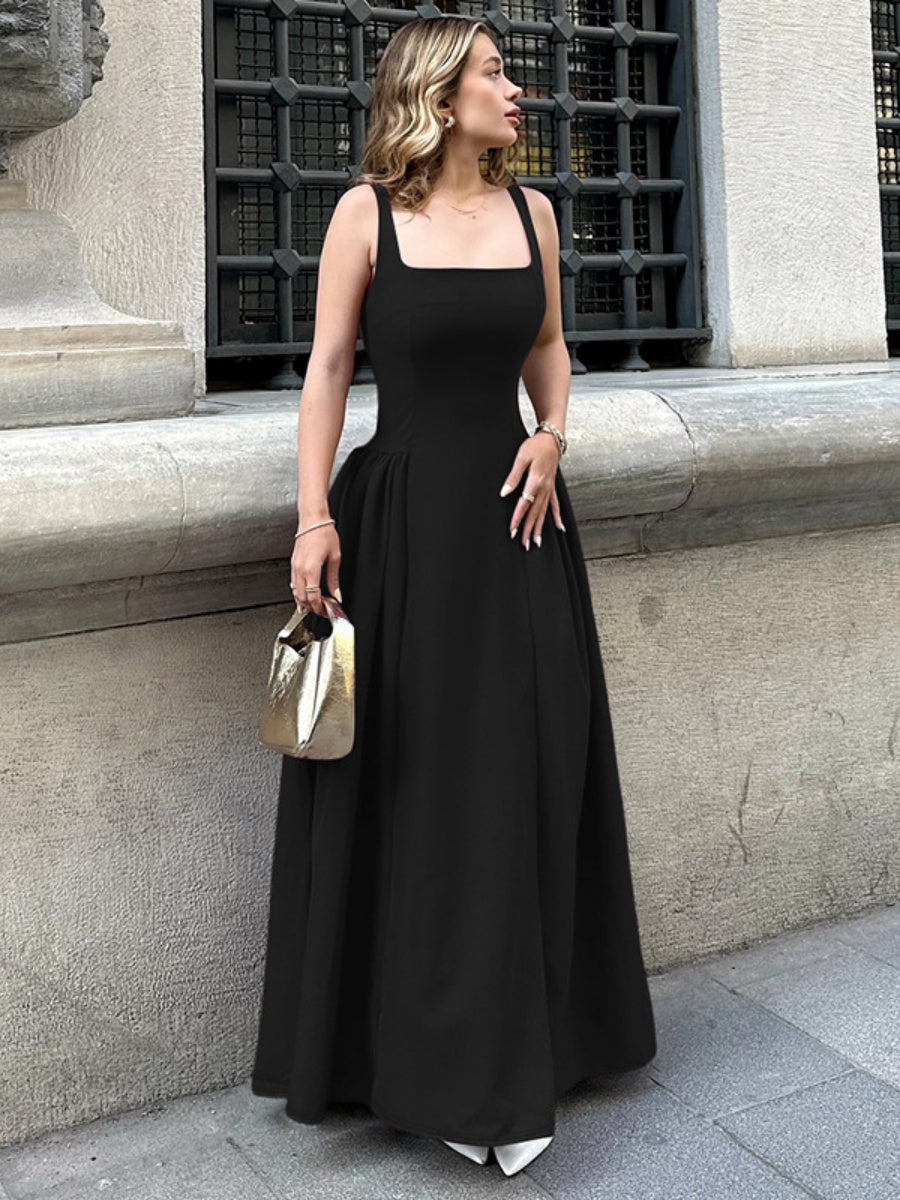 Liber Summer Women's Waist Solid Color Maxi Dresses