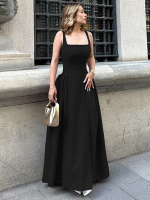 Liber Summer Women's Waist Solid Color Maxi Dresses