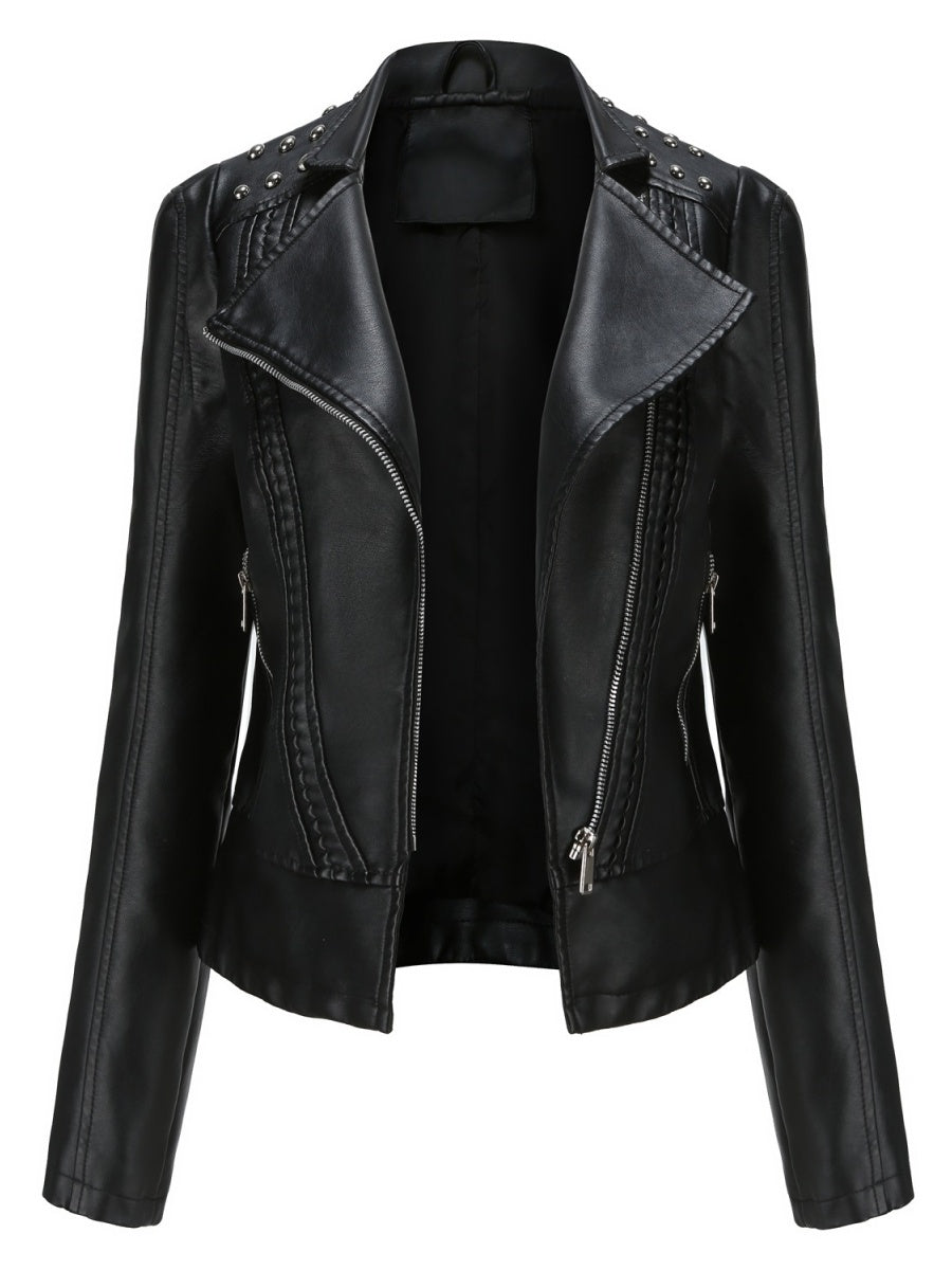 Street Cool Slim Fit Beading Leather Jacket