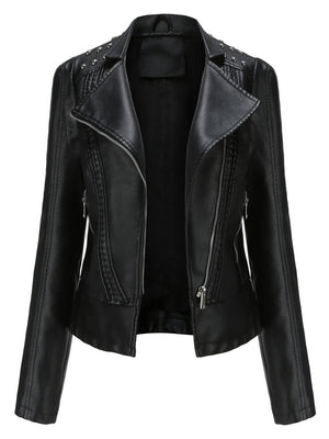 Street Cool Slim Fit Beading Leather Jacket