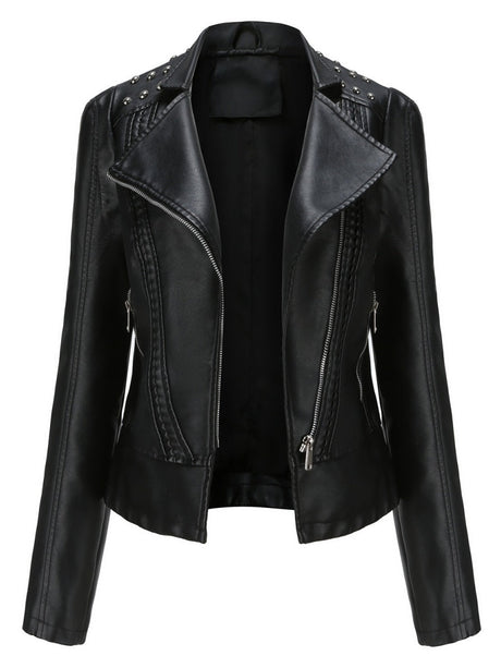 Street Cool Slim Fit Beading Leather Jacket