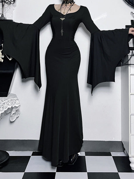Halloween Batwing Sleeves Slim Fit Black Maxi Dresses