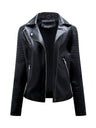 Three-dimensional Decoration Lapel Diagonal Zipper Short Leather Jacket
