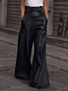 PU Straight-leg Leather Patchwork Trousers