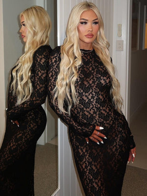 Liber Autumn Women's Lace Solid Color Maxi Dresses