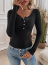 Simplicity Buttons Solid Color Lace Stitching Long Sleeve T-shirts