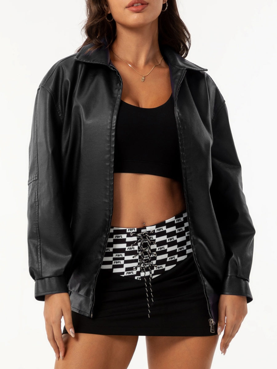 Street Cool Loose Pocket Leather Jacket