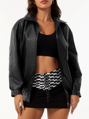 Street Cool Loose Pocket Leather Jacket