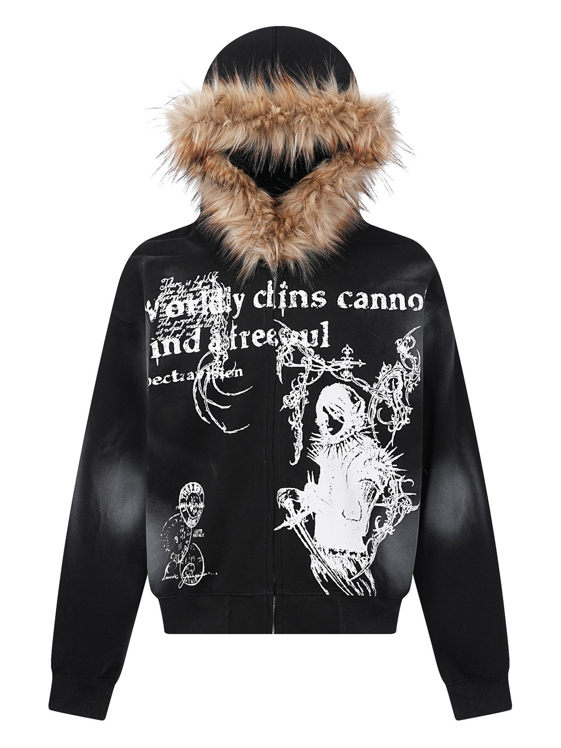 Halloween Hip Hop Fur Collar Hooded Loose Coat