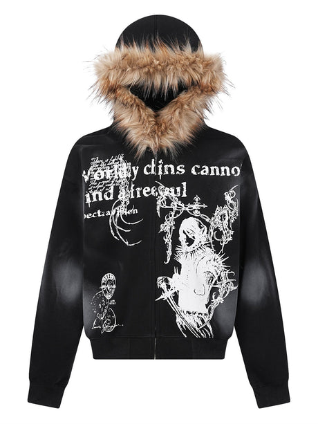 Halloween Hip Hop Fur Collar Hooded Loose Coat