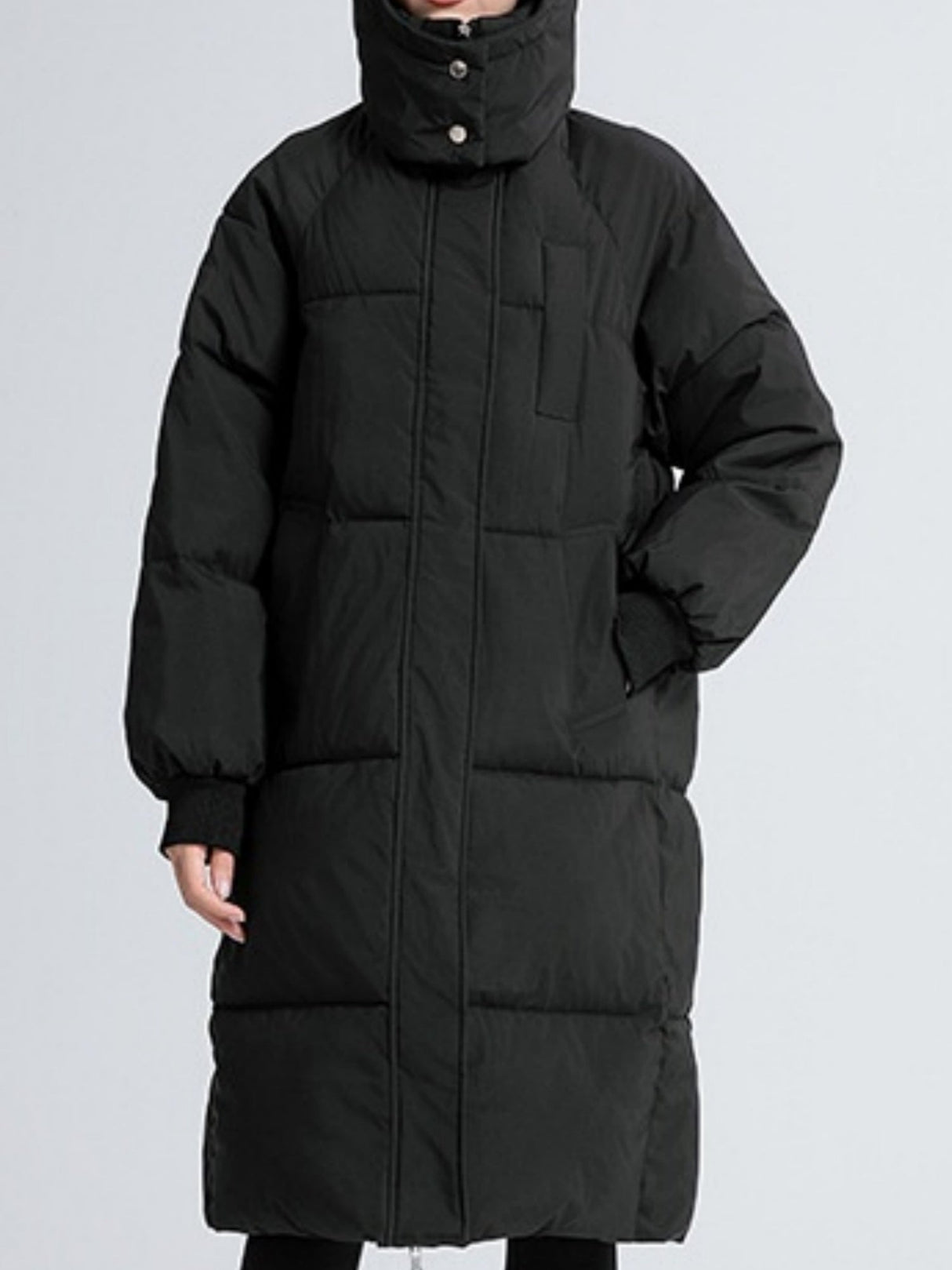 Hooded Zippered Extended Knee-length Down Jacket Thickened Coat