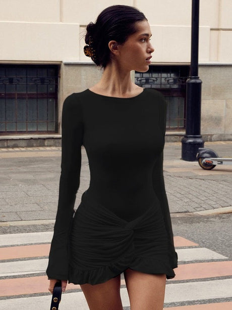 Liber Spring Women's Pleated Solid Color Mini&Short Dresses