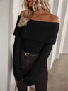 Off-the-shoulder Neckline Knitting Long-sleeved Sweater