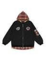 Fake Two Pieces Embroidery Plaid Splicing Hooded Jacket