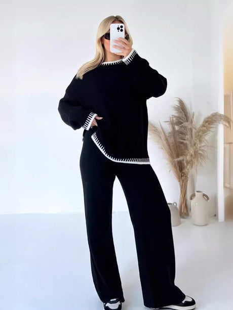Chain Link Geometric Patterns Loose Sweaters 2-piece Sets