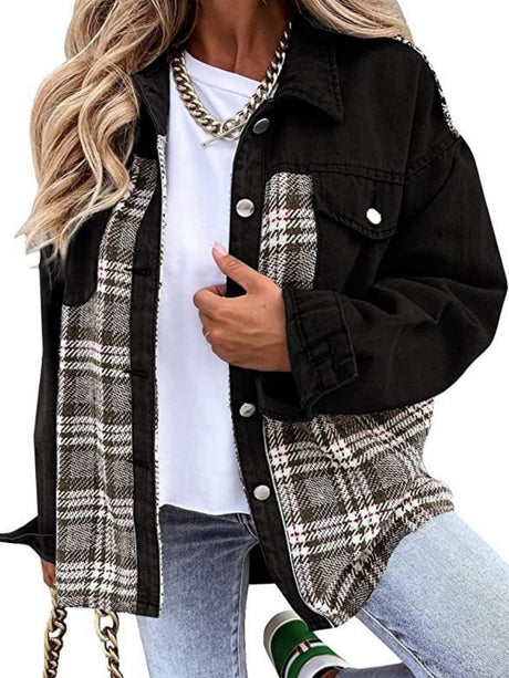 Liber Autumn Women's Contrasting colors Plaid Jackets