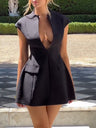 Liber Summer Women's Deep V Solid Color Mini&Short Dresses