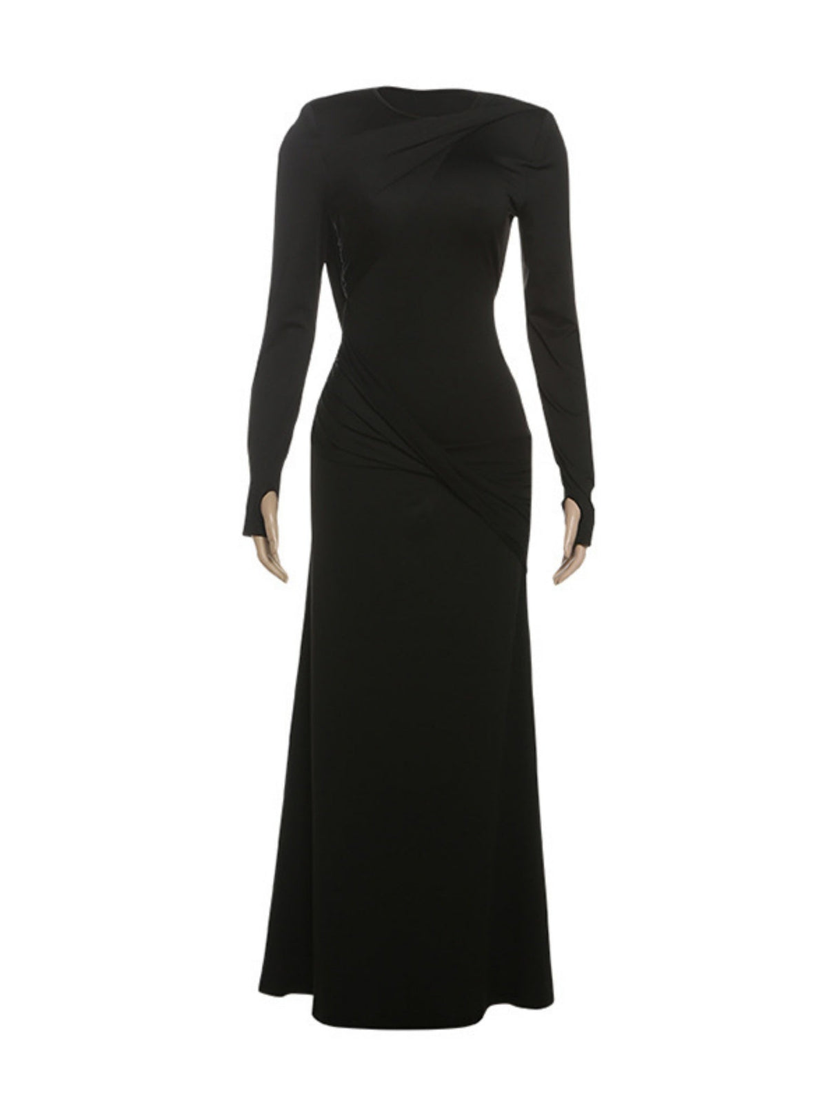 Backless Long-sleeved Solid Color Temperament Sexy Slim Long Dress Women's Clothing