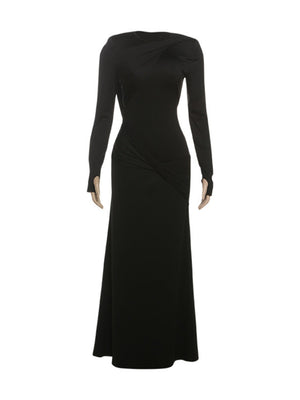 Backless Long-sleeved Solid Color Temperament Sexy Slim Long Dress Women's Clothing