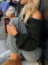 Off-shoulder Off-shoulder Balloon Sleeve Solid Color Knitted Sweater